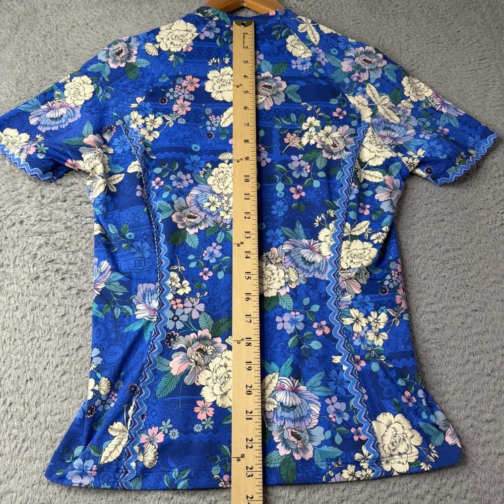 Johnny Was Rash Guard Top Womens Medium Blue Floral Surf Shirt Swim Johnny Was
